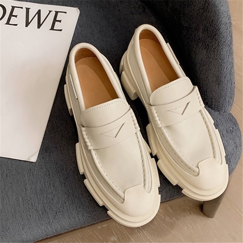 Meotina Women Genuine Leather Pumps Loafers Shoes Thick Heels Causal Platform Med Heel LadIes Footwear 2022 Spring Black 34-42
