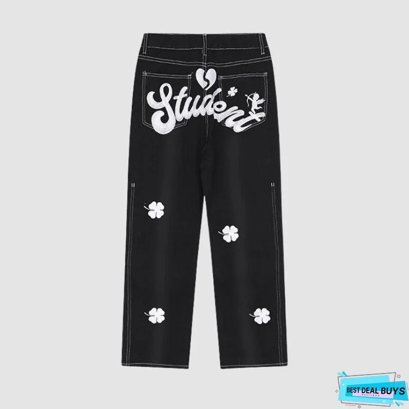 Four Leaf Clover Embroidered Jeans