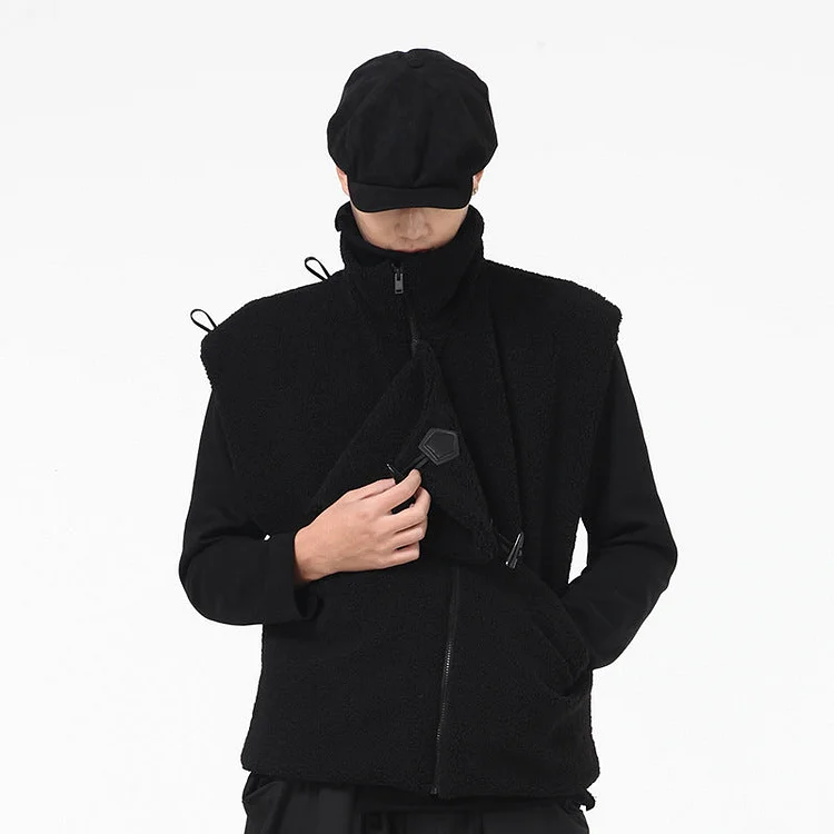 Original Design Pop Zipper Casual Lamb Wool Cropped Vest Coat Jackets-dark style-men's clothing-halloween