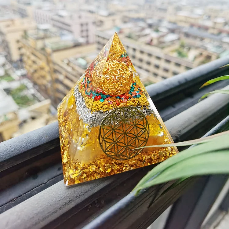 Olivenorma Citrine Flower of Life Orgone Pyramid