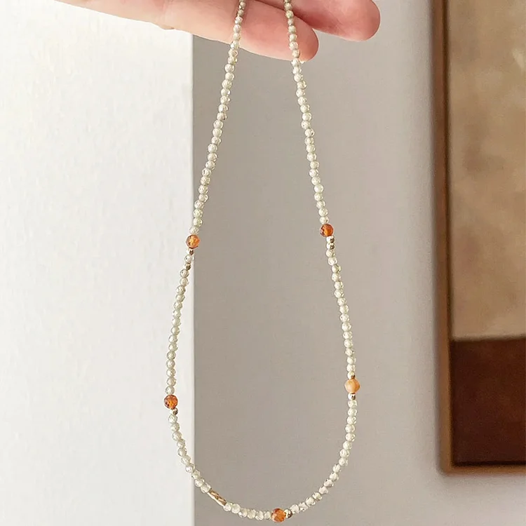 Garnet Zircon Beaded Necklace Handmade Jewelry