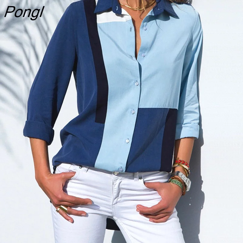 Pongl Printed V Neck Long Sleeve Chiffon Shirts Spring Autumn 2022 New Patchwork Loose Blouses Simplicity Fashion Women Clothes