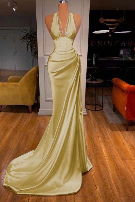 Elegant Mermaid V Neck Prom Dress Fashion Evening Dress With Trail Y7220 main image 1