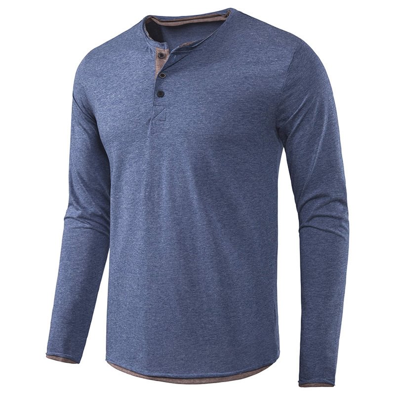 Men's Patchwork Contrast Henley Collar T-Shirt-Compassnice®