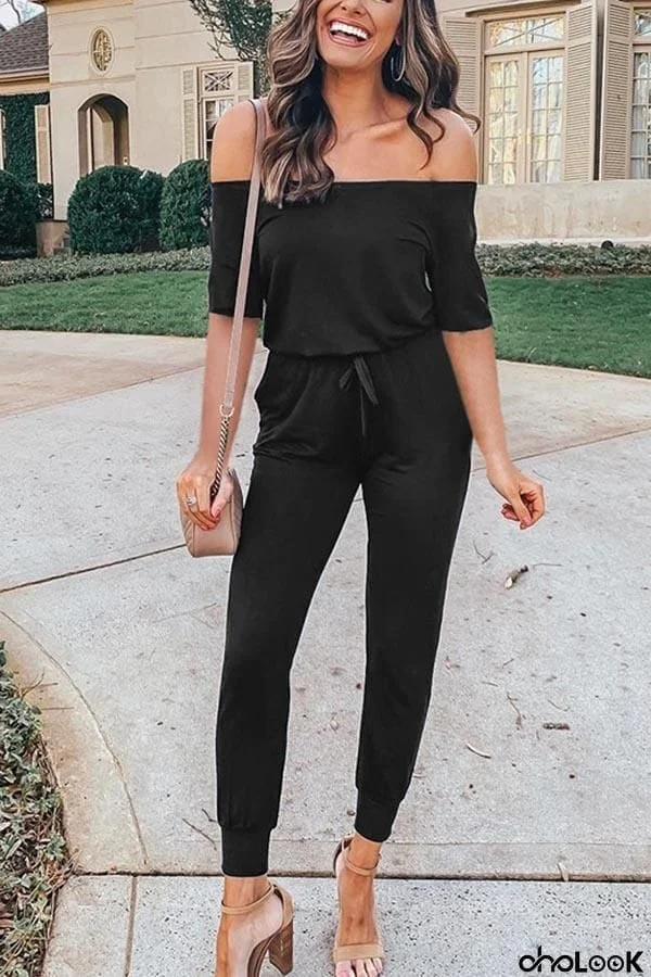 Off Shoulder Short Sleeve Jumpsuits (3 Colors)