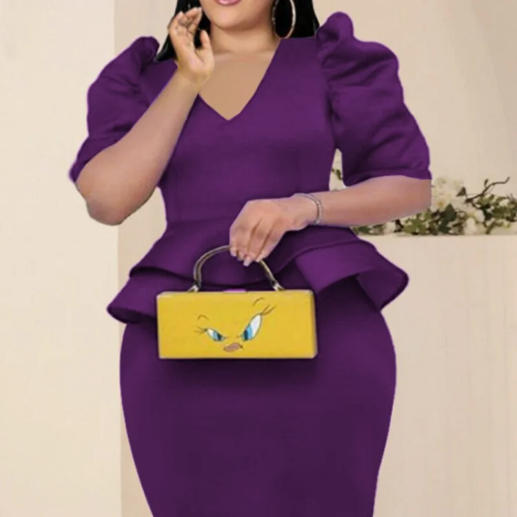 Plus Size Sets Women Two Piece V Neck Half Sleeve Peplum Tops High Waist Pencil Skirt Eveing Occasion Event Party Suits Autumn QueenFunky