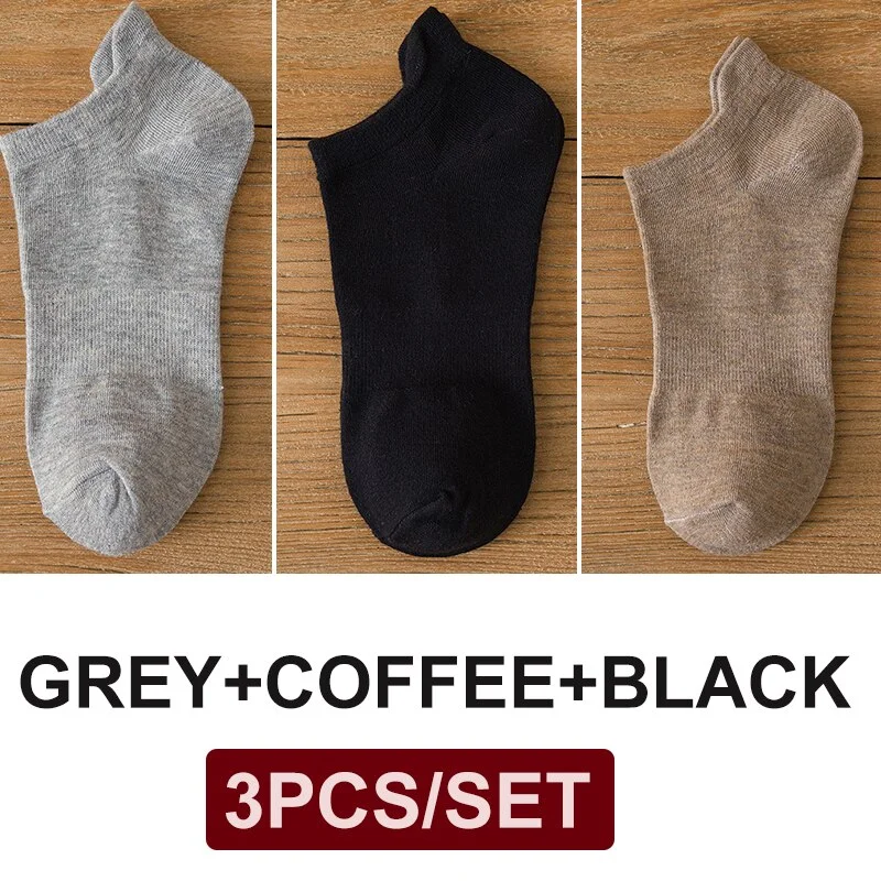 FINETOO 3 Pairs/Set Cotton Men's Socks Harajuku Boat Socks Lift Up Solid Colors Man Sock Sox  Male Invisible Short 38-44 Socks