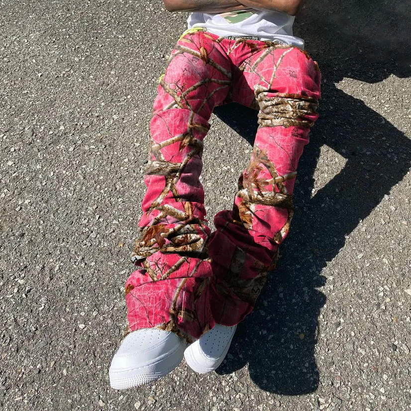 Artistic Vintage Leaf Print Stylish Casual Flared Sweats Trousers
