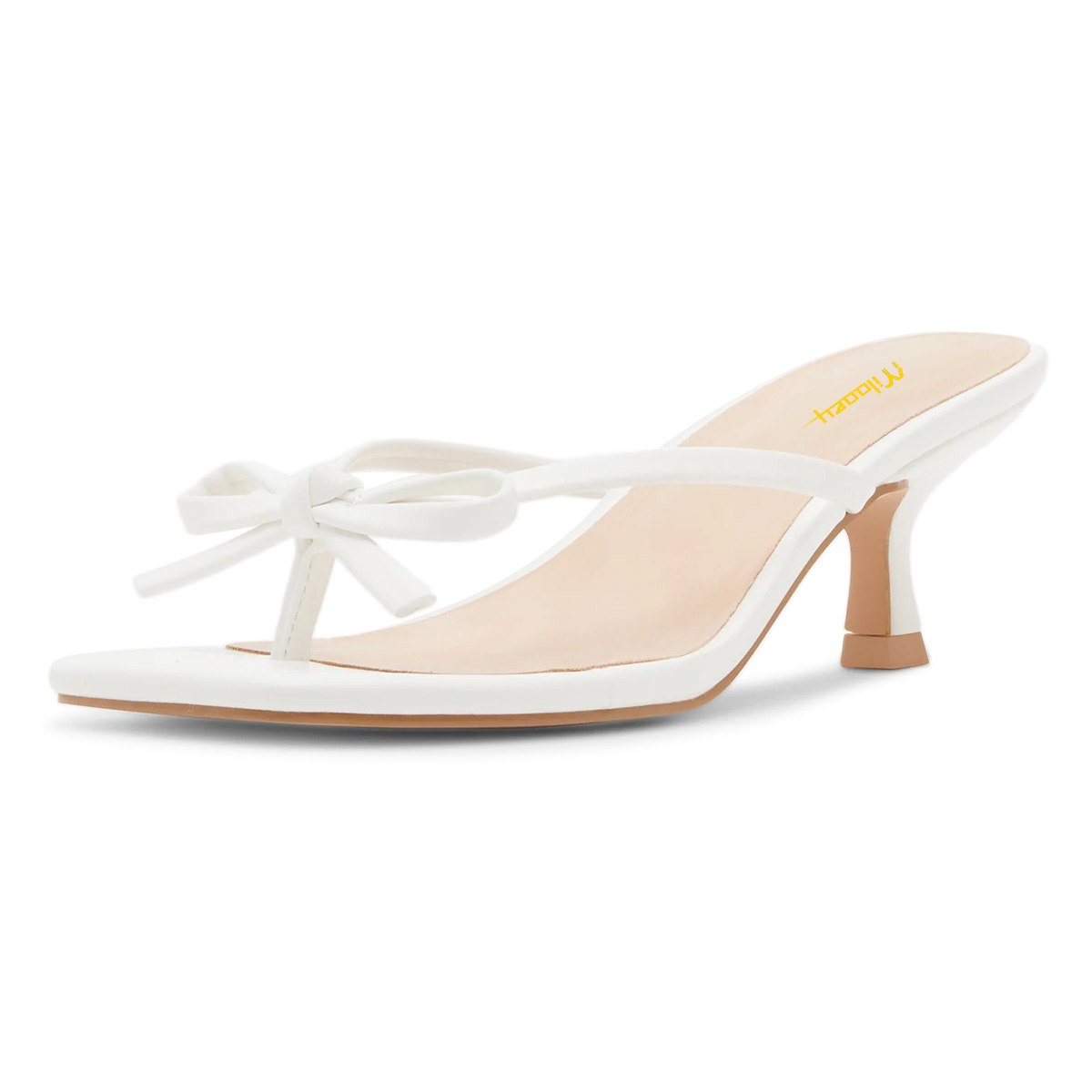 Casual Square Toe Low Kitten Heel Flip Flop White Sandals for Women Nicepairs