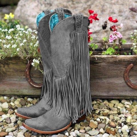 Tassel Artificial Leather Boots Fringe Knee-High Slip-On Boots -boots
