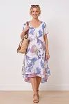 BENANCY GARMENT elegant watercolor floral print layered midi dress with hi-low hem for mature women
