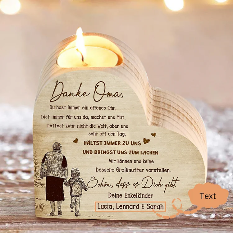 Personalisierte Text Herzform Kerzenhalter-Oma wir tragen dich doch immer in unseren Herzen-Geschenk für Großmutter