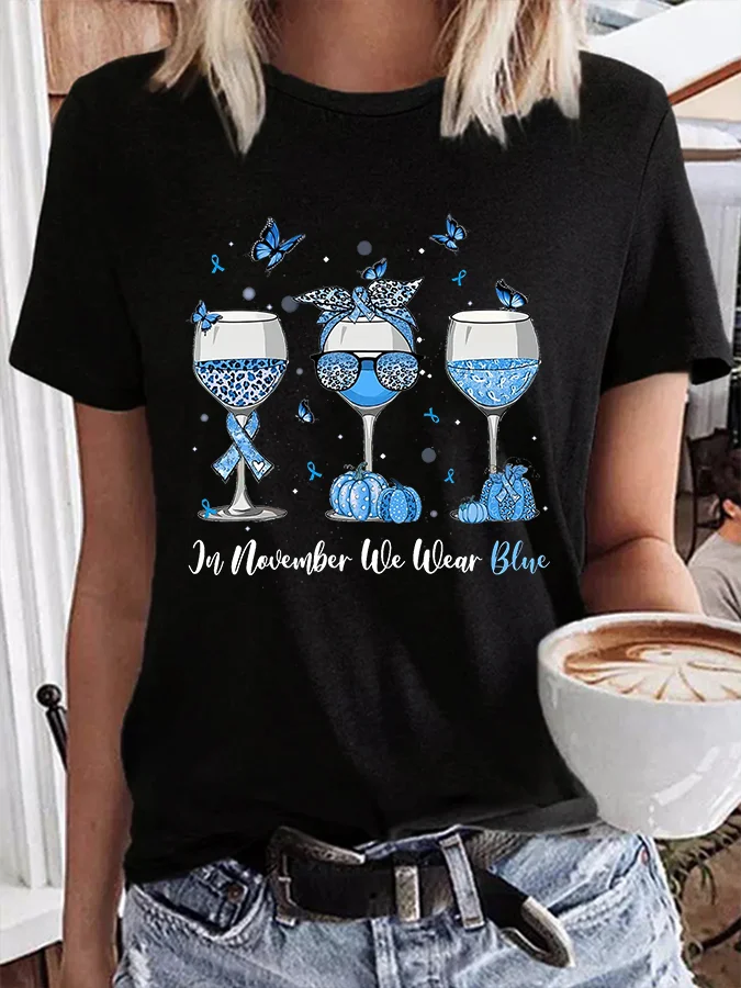 In November We Wear Blue Diabetes Awareness Print T-Shirt
