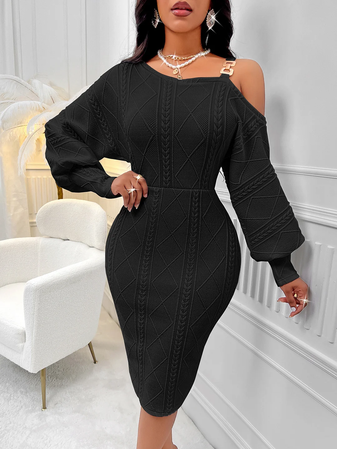 Toloer Toloer Hot Selling Single Shoulder Lantern Sleeve Solid Color Collect Purse Hip Dress Sexy Wind Women's Clothing-Outfit Ideas