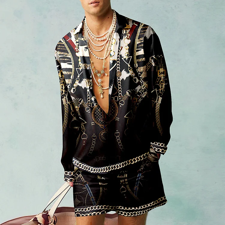 BrosWear Gradient Black Holiday Baroque Shirt And Shorts Co-Ord