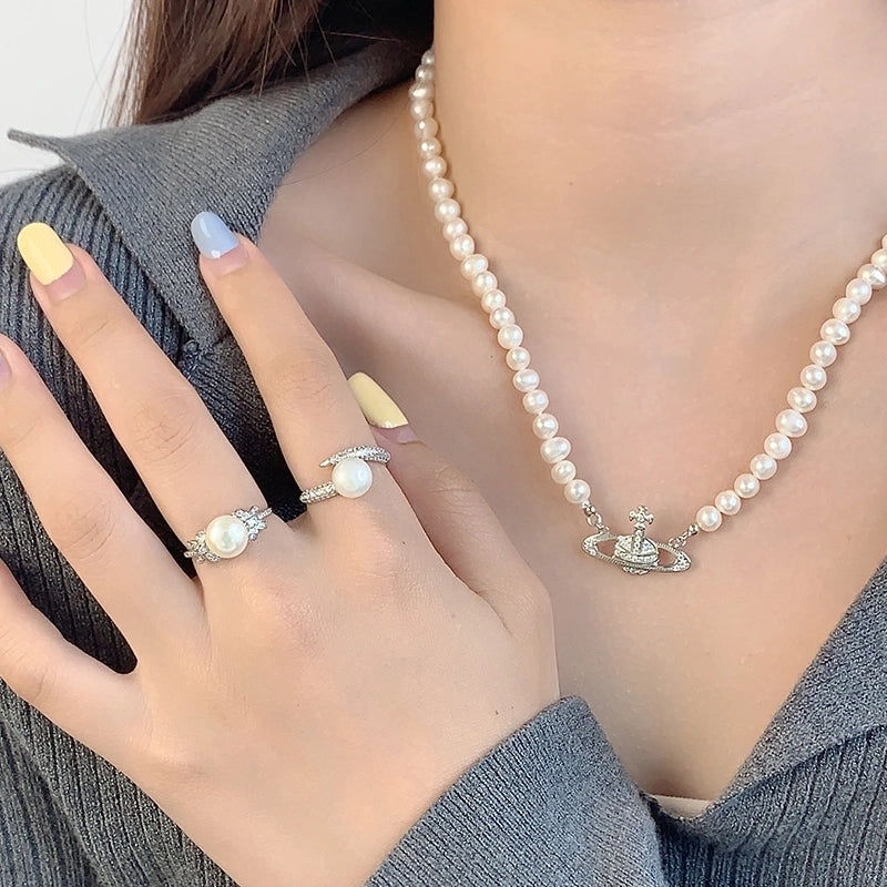 18K Gold Plated White Gold Plated 925 Sterling Silver Pearl Zircon Geometric Open Rings