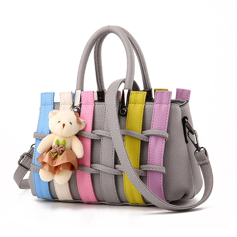 Bags New Woven Handbag Japanese And Korean Bear Pendant Shoulder Crossbody Bag