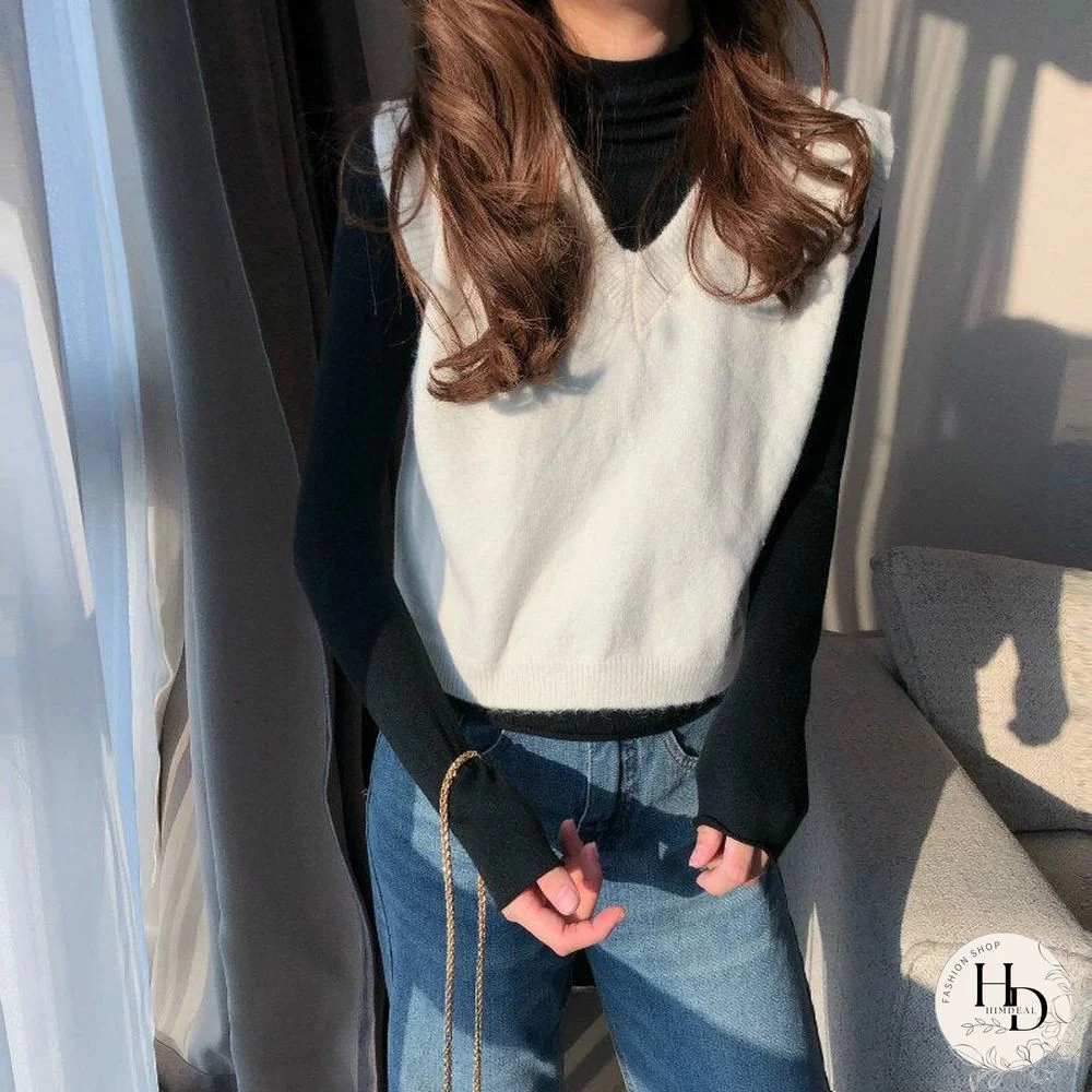 Christmas Gift Women V-Neck Knitted Vest New Spring Autumn Sweater Vests Short Female Casual Sleeveless Twist Knit Pullovers