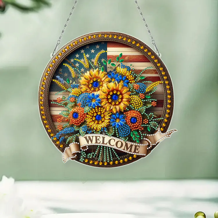 Kit Peinture Diamant Suspendu Forme Panier De Fleurs - 5D, Double Face, Avec Chaîne, Pour Décoration Jardin/fenêtre