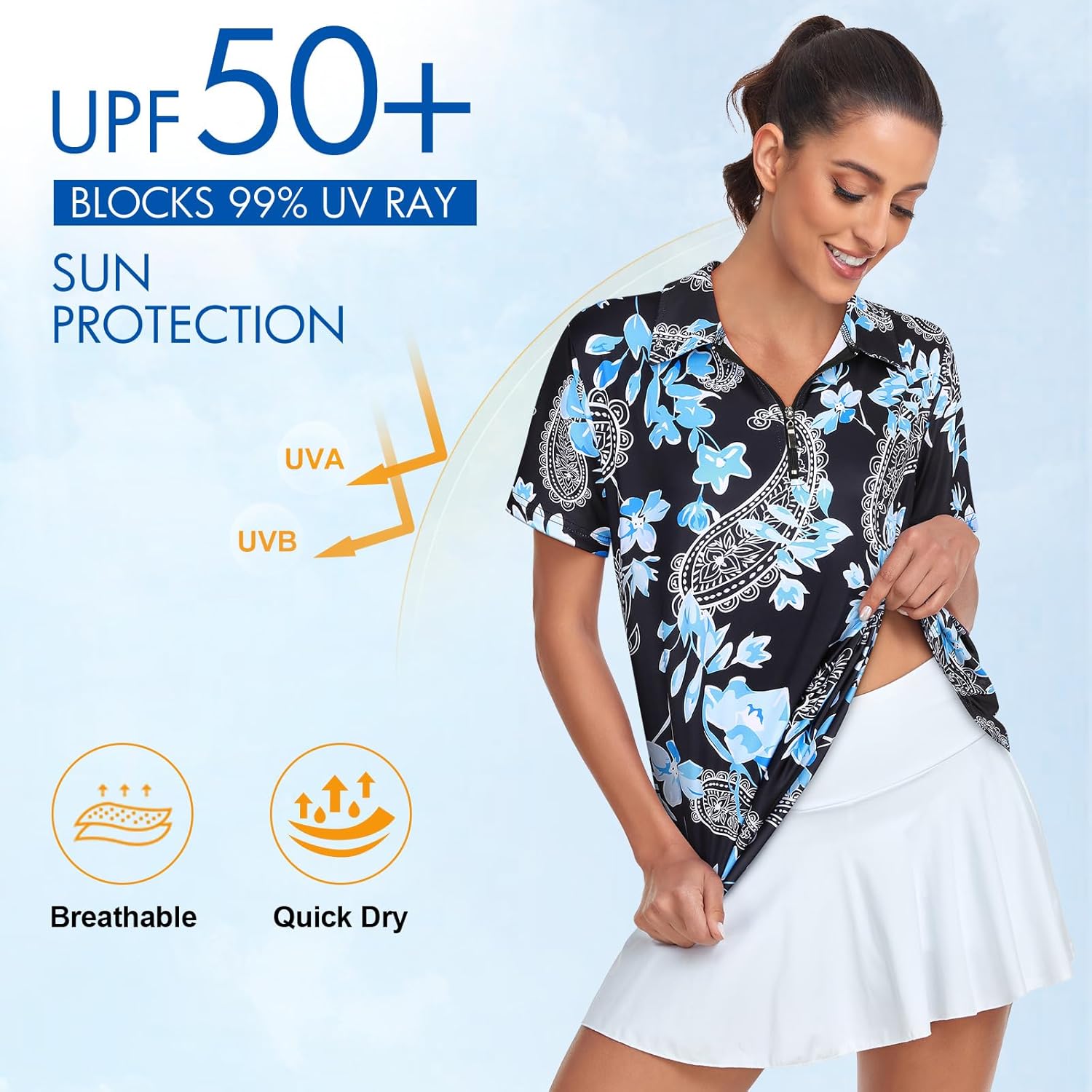 Women's Golf Polo Shirts Short Sleeve Quarter Zip Pullover Moisture Wicking Workout Tops