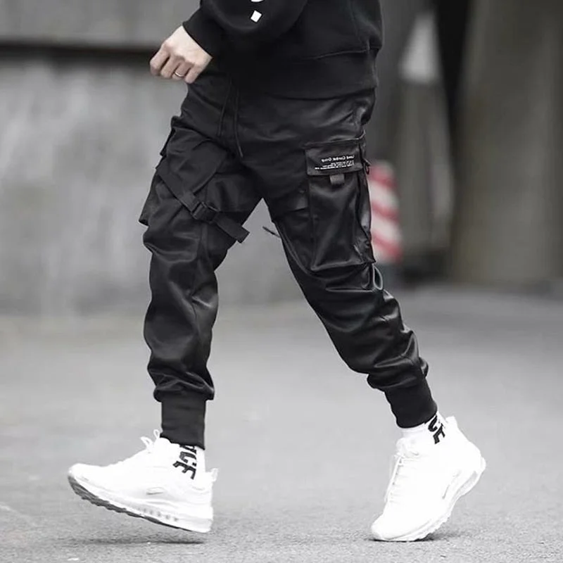2021 Hip Hop Boy Multi-pocket Elastic Waist Design Harem Pant Men Streetwear Punk Casual Trousers Jogger Male Dancing Black Pant