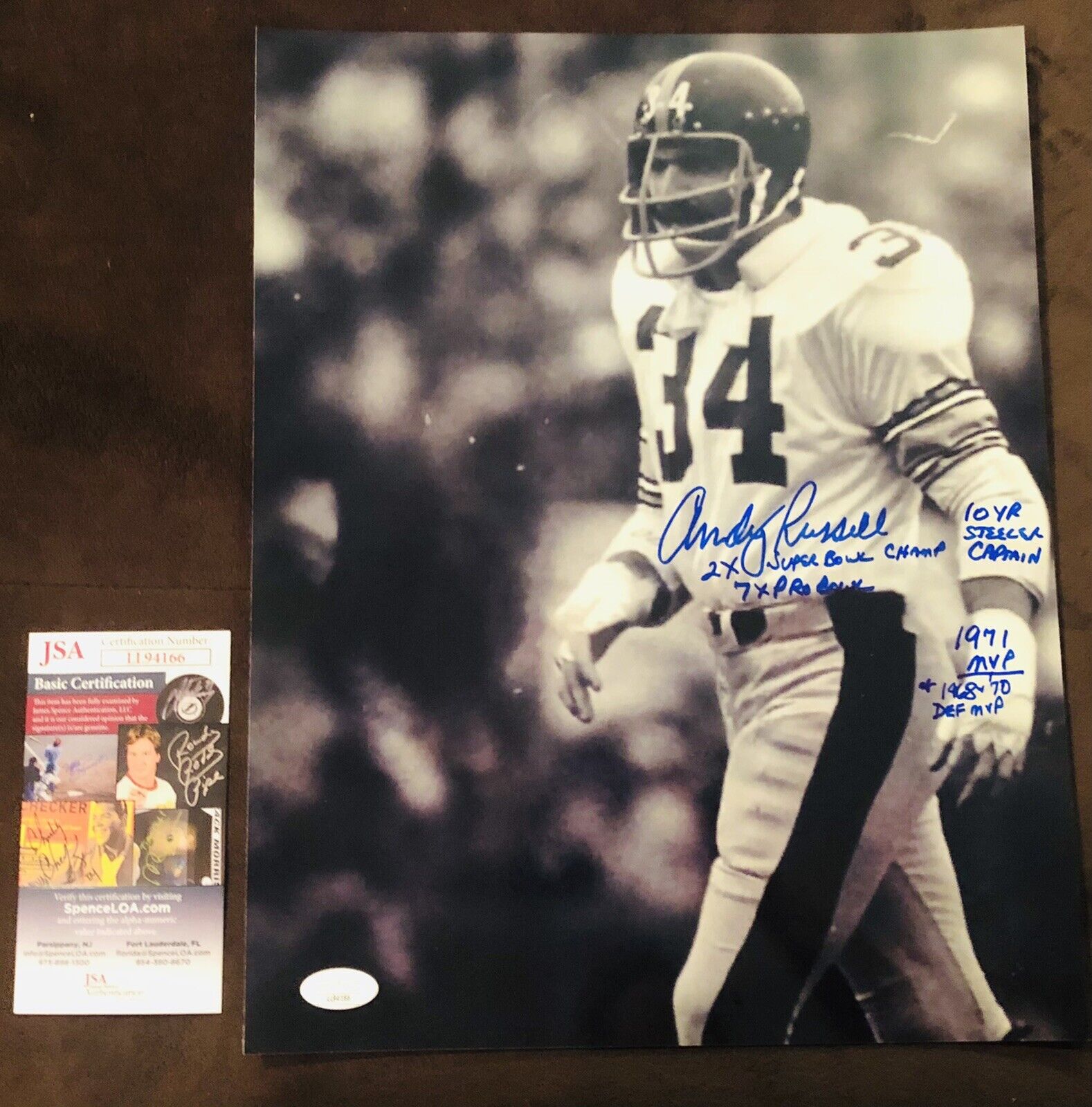 Andy Russell PITTSBURGH Steelers Signed 11x14 Photo Poster painting Super Bowl Champ JSA Coa