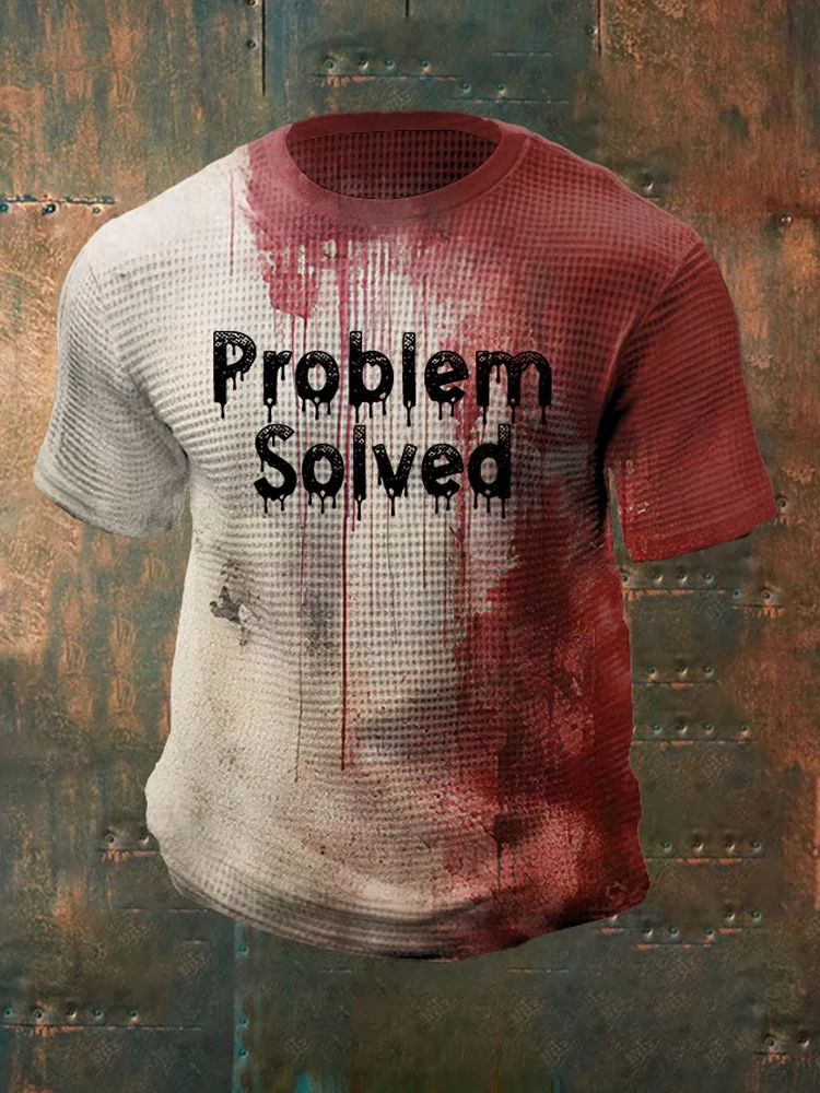 Utbros Men's Bloody Problem Solved Halloween Waffle Crew Neck T-shirt