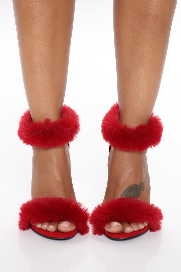 Are You Fur Real Heeled Sandals - Red