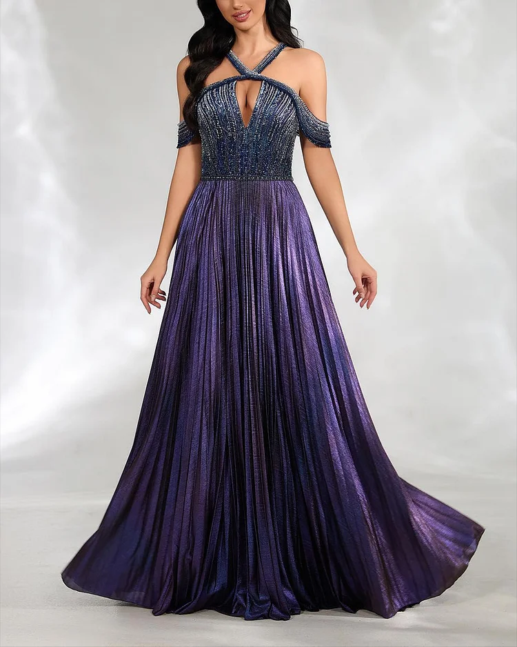 Women' Off Shoulder Purple Sequin Dress