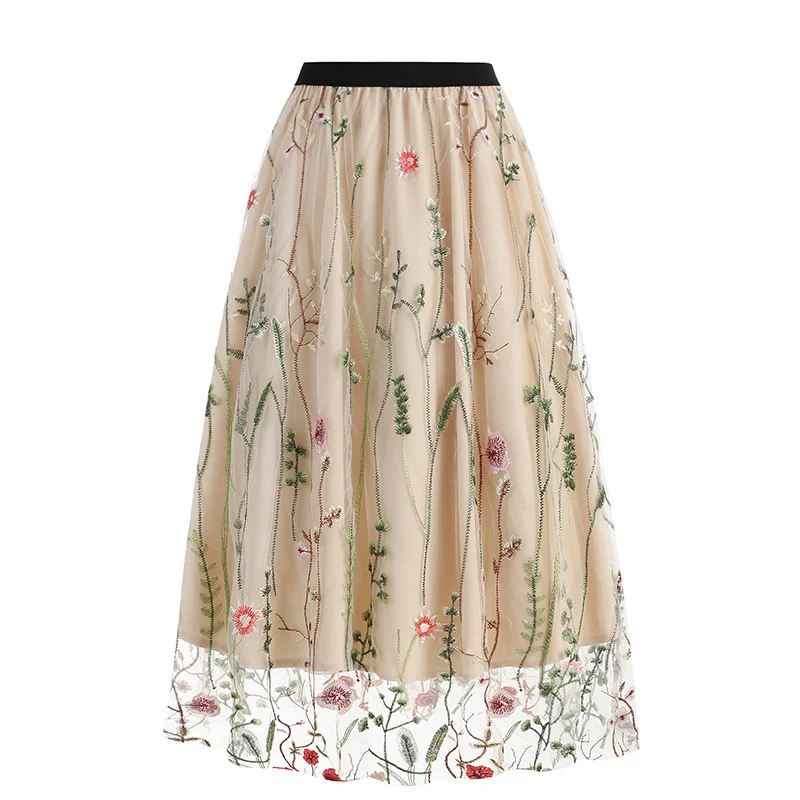 Retro 50S Mesh Embroidered Half Skirt