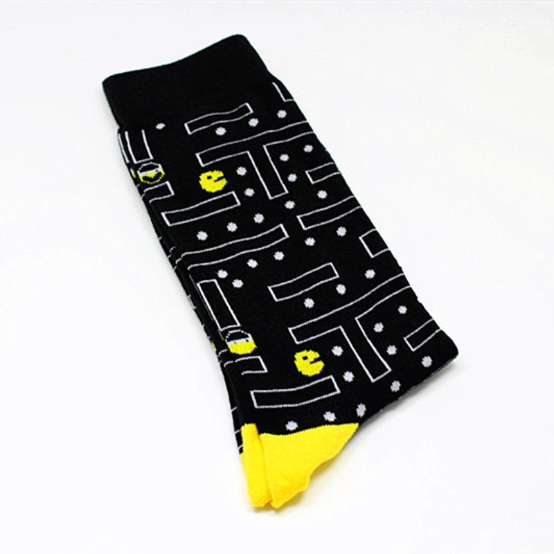 Men’s Cartoon Style Color Block Cotton Crew Socks A Pair