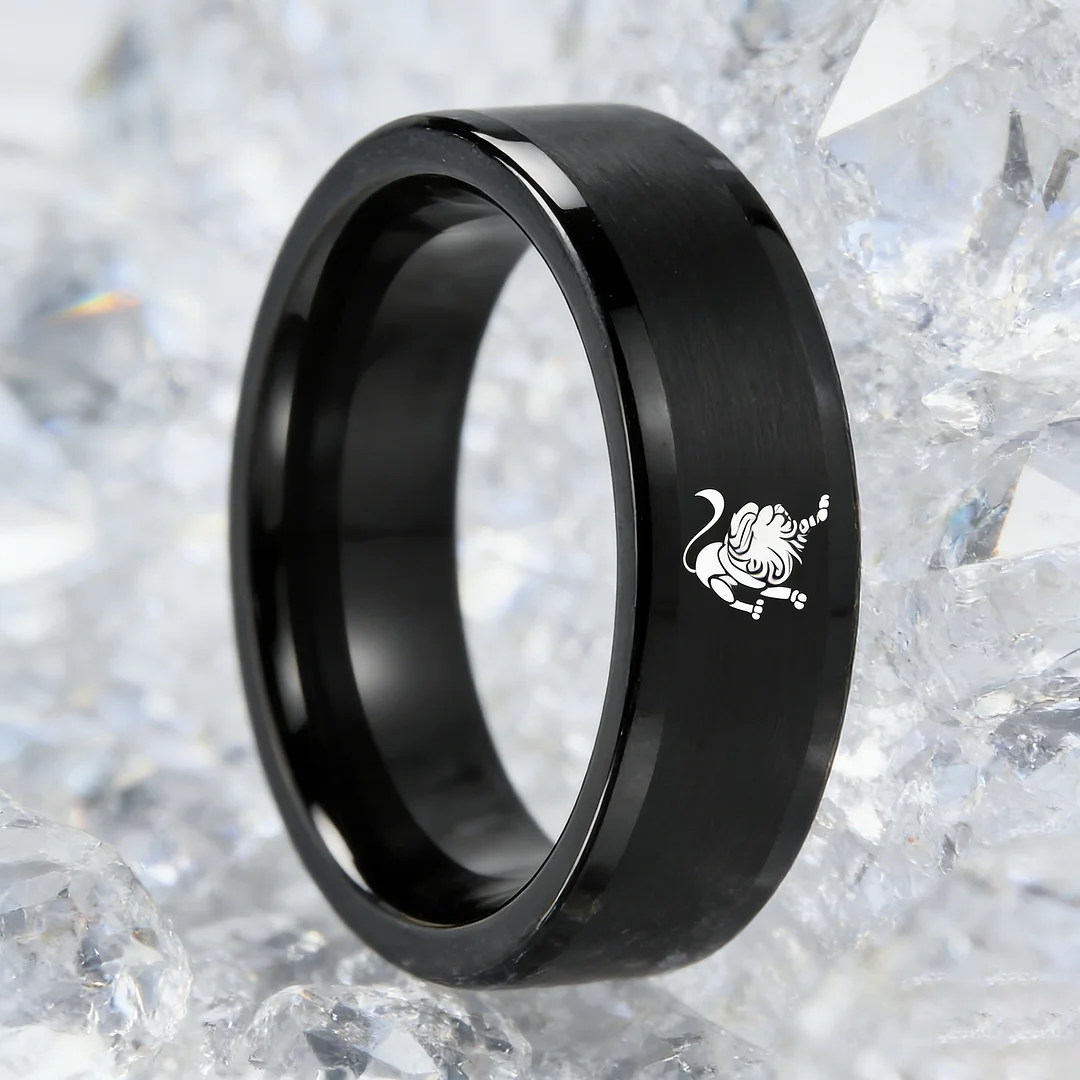 Mens Womens Flat Leo Tungsten Carbide Ring Black Couple Wedding Bands Top Comfort Fit 4MM 6MM 8MM