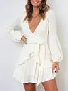 Irregular Clipping Plunging Long Sleeves Mini Dress