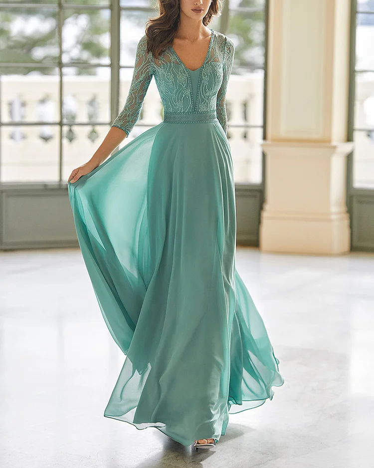 LACE CHIFFON MAXI DRESS