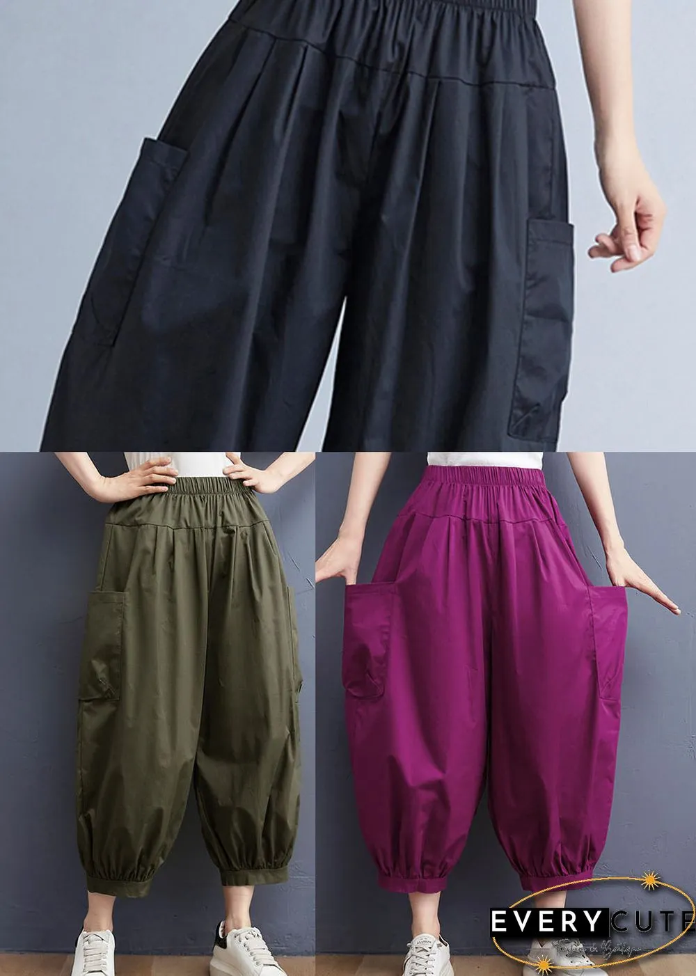 Plus Size Black Pockets Harem Pants Spring