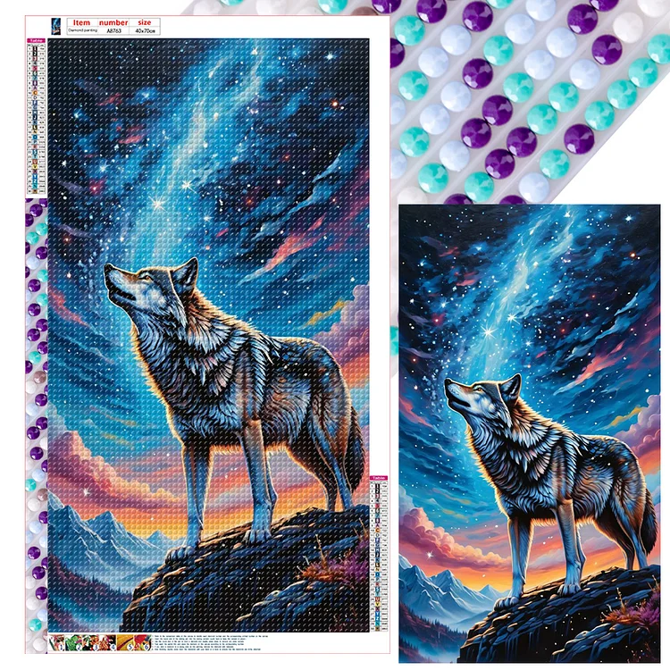 Wolf Under The Night Sky 40*70CM (Canvas) Full Round Drill Diamond Painting gbfke