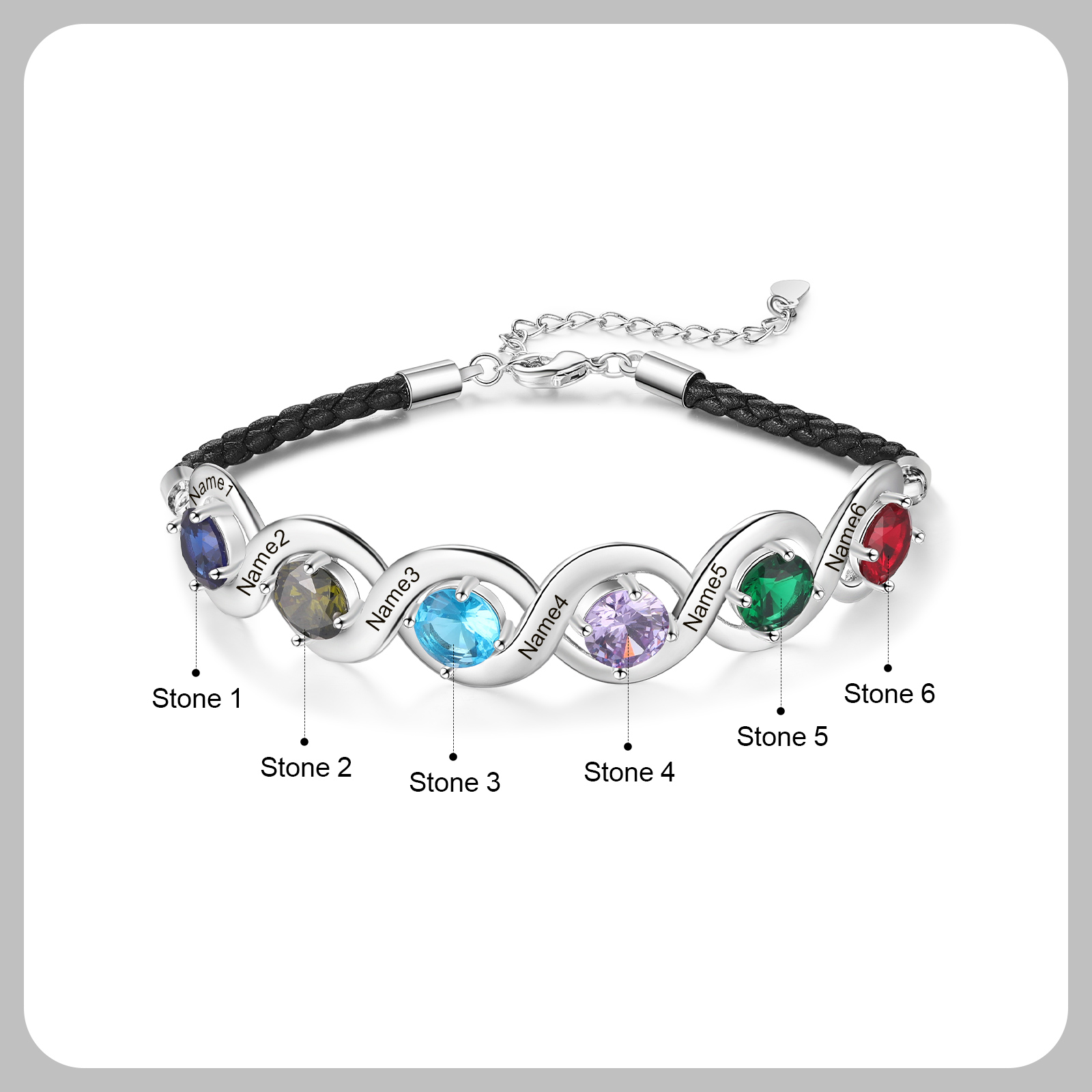 Braccialetto infinito personalizzato con 6 nomi e 6 pietre di nascita regalo per donna
