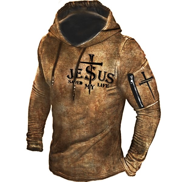 Jesus Saved My Life Men's Outdoor Retro Hoodie-Compassnice®
