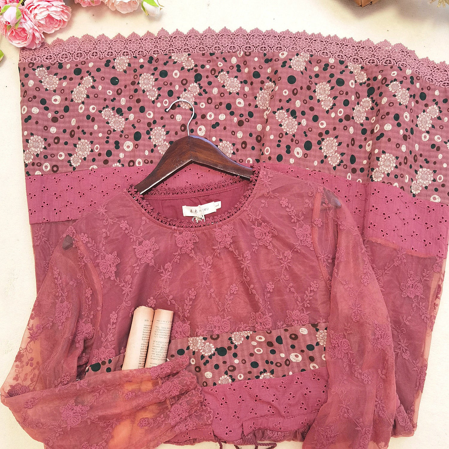 Women Long Sleeve V-neck Graphic Floral Printed Top