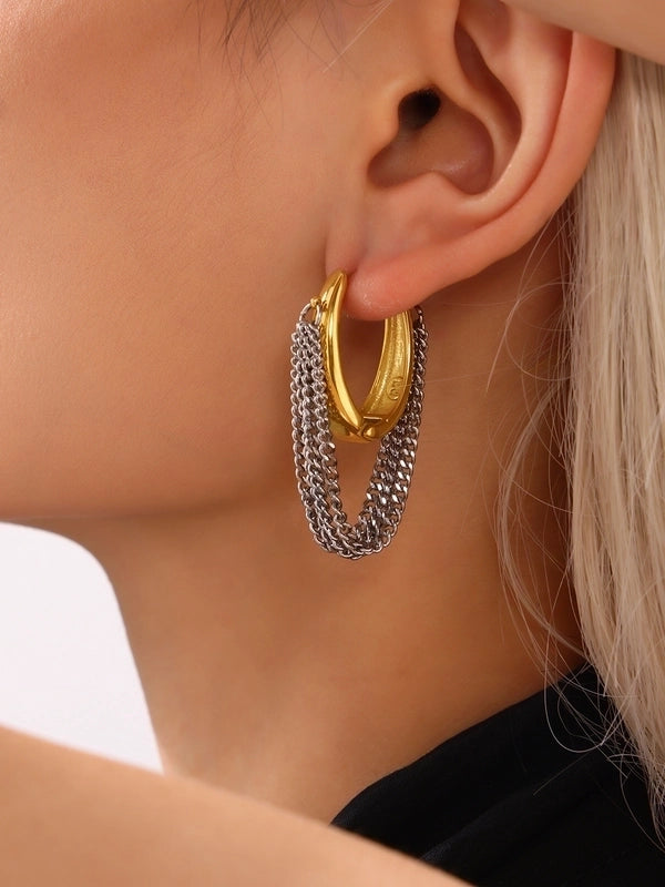 1 Pair Hip-Hop Rock Tassel 304 Stainless Steel 18K Gold Plated Drop Earrings