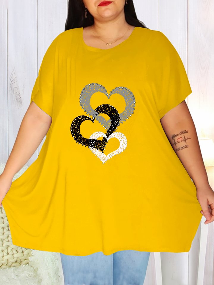 Round Neck Heart Print Women's T-Shirt