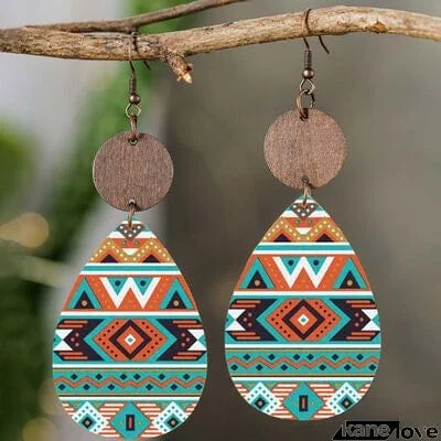 Geometric Wooden Teardrop Earrings