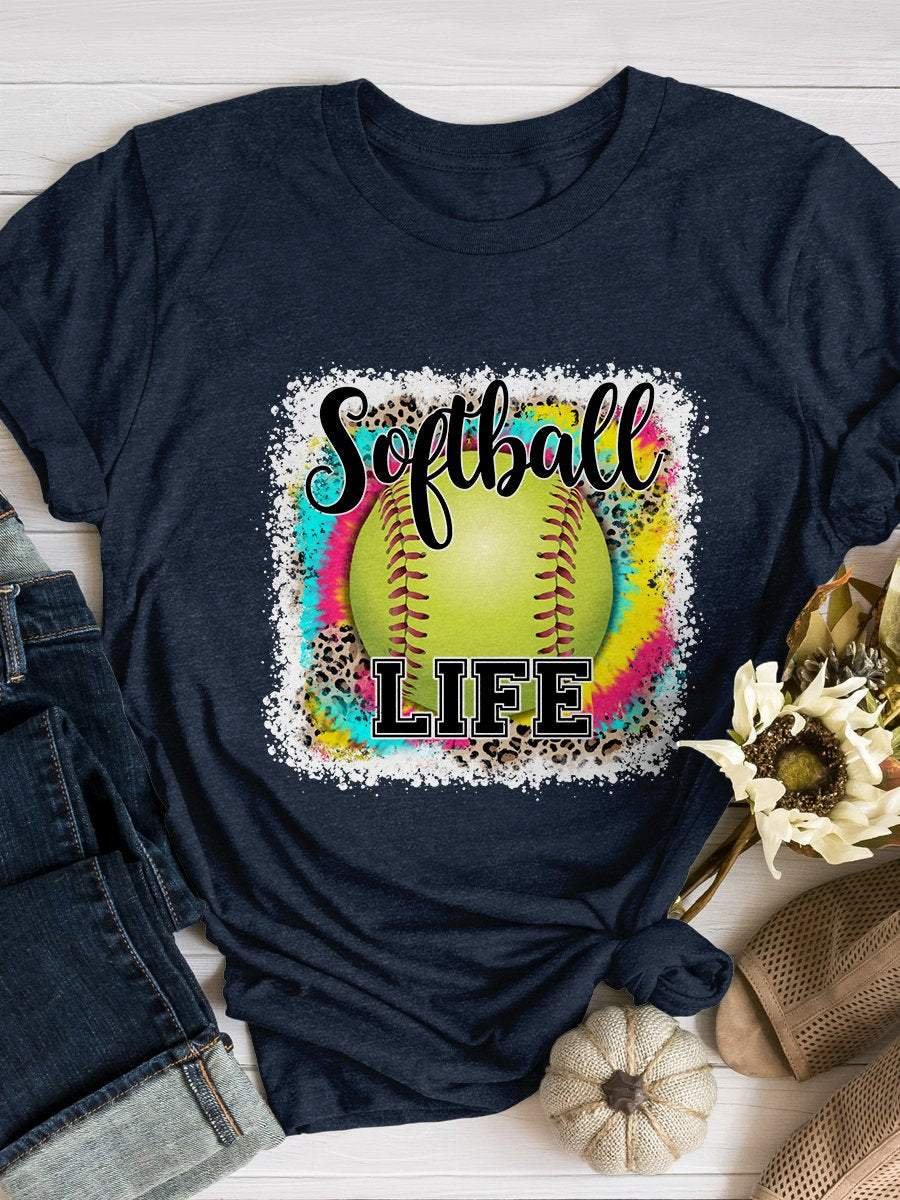 Softball Life Leopard Print Short Sleeve T-shirt