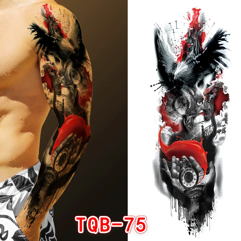 Sdrawing Men Temporary Tattoos Large Arm Sleeve Tattoo Sticker Dragon Tiger Fish Full Skull Totem Wolf Waterproof Fake Tattoo for Women