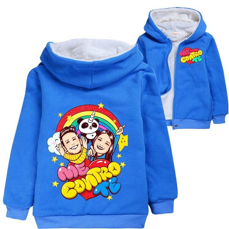 Mayoulove Me Contro Te Rainbow Print Boys Zip Up Fleece Lined Cotton Hoodie-Mayoulove