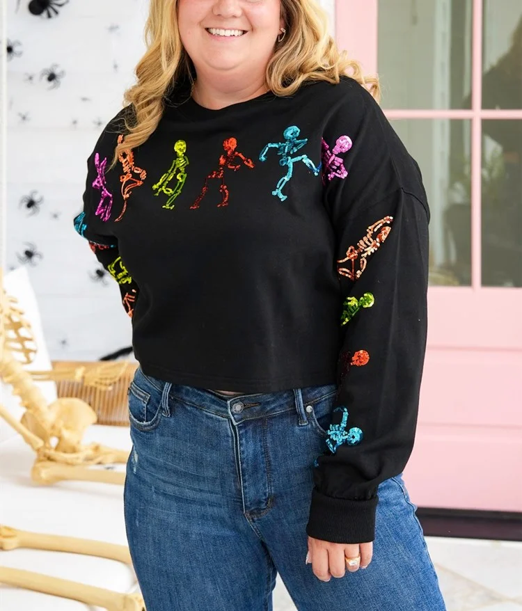 Dancing Skeletons Sequins Embroidery Sweatshirt