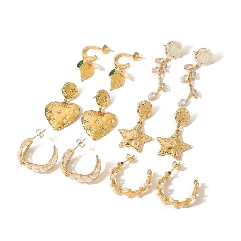 1 Pair Hip-Hop Vintage Style Classic Style Leaves Heart Shape Flower Tassel Plating Inlay Stainless Steel Zircon 18K Gold Plated Earrings