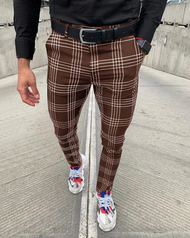 men's large plaid striped casual pants fashion pencil pants