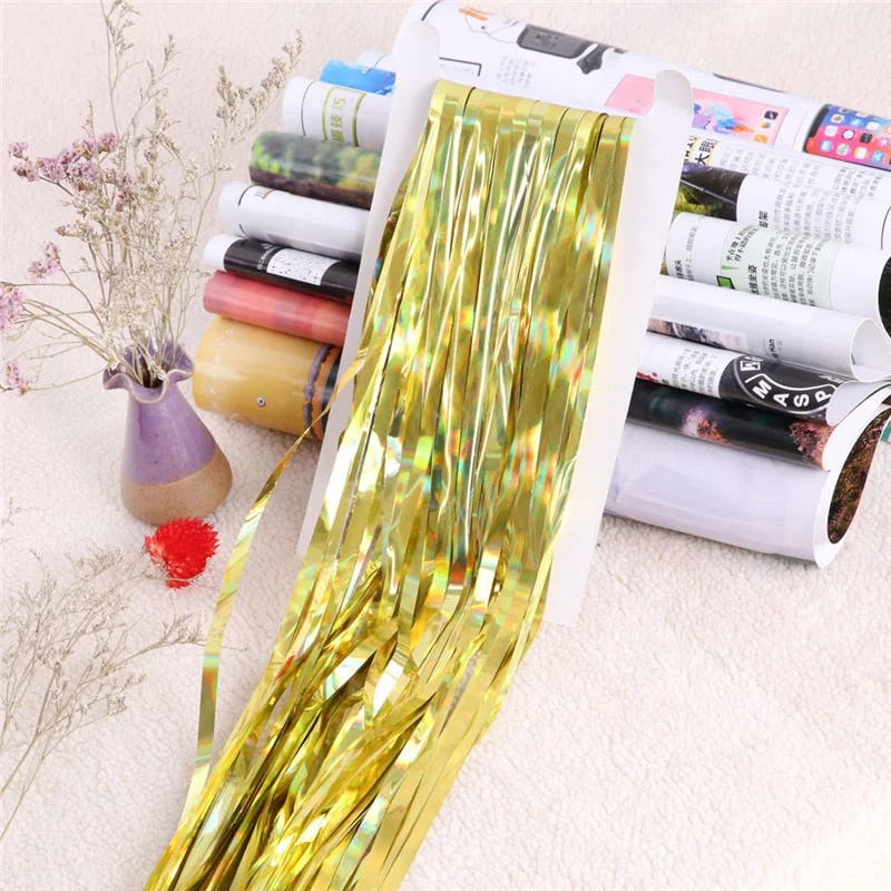 1*2M Gold Pink Rainbow Sequin Backdrop Foil Fringe Tinsel Curtain Birthday Party Rain for Wedding Wall Anniversary Decoration