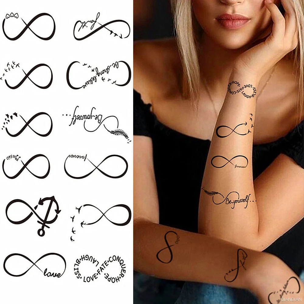 Black Alphabet Letter Temporary Tattoo Sticker Arm Sleeve Love Word Heart Lightning Fashion Fake Body Leg Finger Women Totem